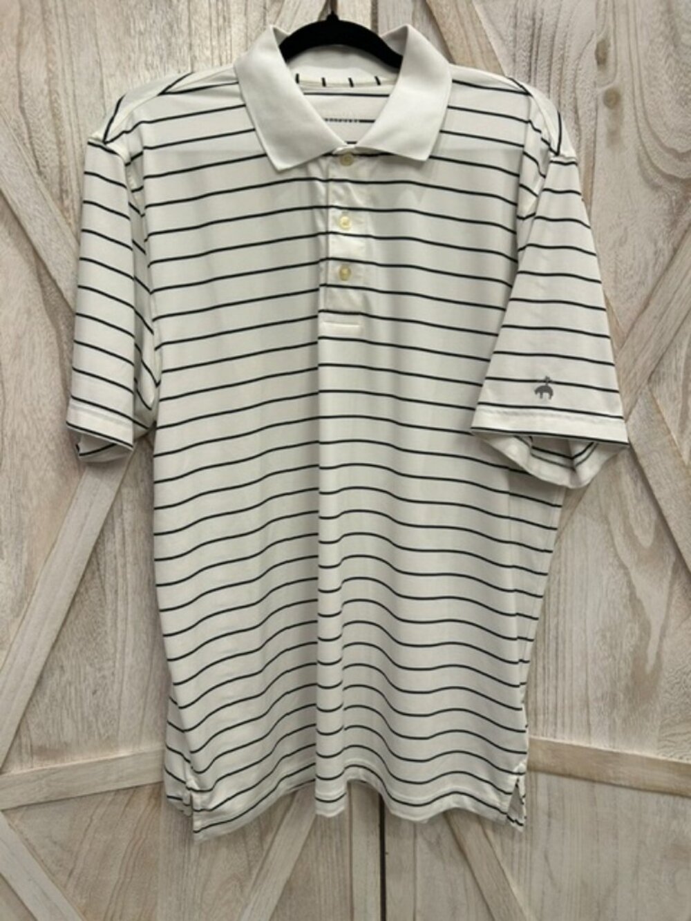 Brooks Brothers Performance Polo Navy White Stripe L